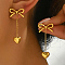 Stylish Stainless Steel Butterfly with Heart Tassel Heart Stud Earrings, Golden, 40x10~20mm