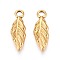 304 Stainless Steel Leaf Charms, Ion Plating(IP), Real 18K Gold Plated, 15x5x2mm, Hole: 1.6mm