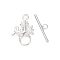 Brass Toggle Clasps, Long-Lasting Plated, Lead Free & Cadmium Free, Leaf, Silver, Leaf: 21x14x2.5mm, Hole: 2mm, Bar: 7x16x2mm, Hole: 2mm