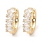 Brass Micro Pave Cubic Zirconia Hoop Earring, Rectangle, Light Gold, 18x5.5x20mm
