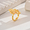 Classic European American Fashion Wheat Lucky Brass Flower Adjustable Rings, Hollow Wedding Jewelry, Real 18K Gold Plated, Inner Diameter: 16~19mm