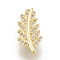 Brass Micro Pave Cubic Zirconia Slide Charms, Cadmium Free & Lead Free, Leaf, Clear, Real 18K Gold Plated, 18x9x5mm, Hole: 12x2mm