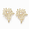 Brass Micro Pave Clear Cubic Zirconia Pendants, Nickel Free, Branch and Leaves, Real 18K Gold Plated, 29x23x3mm, Hole: 2x3.5mm