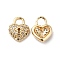 Brass Micro Pave Cubic Zirconia Charms, Cadmium Free & Nickel Free & Lead Free, Real 18K Gold Plated, Heart Lock Charm, Clear, 11x9x3mm, Hole: 3mm