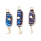 3Pcs 3 Styles Electroplated Natural Quartz Crystal Pointed Copper Wire Wrapped Pendants, with Brass & 304 Stainless Steel Star Lightning Moon, Golden, Medium Blue, 44.5~54x10~11x11~13mm, Hole: 4mm, 1pc/style