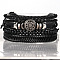 Cowhide & Imitation Leather Cord Knitted Multi-strand Bracelets, Alloy Link Bracelets, Flat Round, 3-1/2x1-5/8 inch(9x4cm)