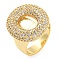 Brass Micro Pave Clear Cubic Zirconia Letter Open Cuff Ring for Women, Real 18K Gold Plated, Letter O, 23x21mm, Inner Diameter: 21mm