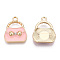 Alloy Enamel Pendants, with Crystal Rhinestone, Light Gold, Bag, Pink, 19x16x3mm, Hole: 2mm