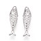 Brass Micro Pave Cubic Zirconia Pendants, Fish, Real Platinum Plated, 20.5x6x4.5mm, Hole: 0.9mm