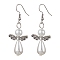 Platinum Alloy & Plastic Dangle Earrings, Angle, WhiteSmoke, 54.5x22mm
