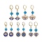 Evil Eye Lampwork Dangle Leverback Earrings, Alloy Crystal Rhinestone Drop Earrings, Mixed Shapes, 41~47.5x13~16mm