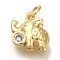 Rack Plating Brass Micro Pave Cubic Zirconia Charms, Cadmium Free & Lead Free, Long-Lasting Plated, Elephant, Real 18K Gold Plated, 10.5x12x5.5mm, Hole: 3mm