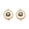 Brass Micro Pave Blue Cubic Zirconia and Shell Connector Pendants, Cadmium Free & Nickel Free & Lead Free, Flat Round, Real 18K Gold Plated, 16x12x3.5mm, Hole: 1mm