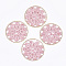 Polycotton(Polyester Cotton) Woven Pendant Decorations, with Brass Findings, Flat Round with Flower, Light Gold, Flamingo, 35x1mm