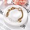 304 Stainless Steel Cable & Cuban Chain Charm Bracelets for Women, Heart, with Plastic Imitation Pearl Beads, Real 18K Gold Plated, 7-7/8 inch(20cm)