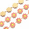 304 Stainless Steel & Enamel Link Chains, with Spool, Unwelded, Real 16K Gold Plated, Nickel Free, Flower, Cerise, 13.5x10x1mm, about 16.4 Feet(5m)/roll