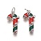 Brass Micro Pave Cubic Zirconia Pendants, with Enamel and Jump Ring, Christmas Candy Cane, Red & Green, Platinum, 21x10.5x3mm, Hole: 3mm