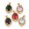 Brass Micro Pave Clear Cubic Zirconia Pendants, Cadmium Free & Nickel Free & Lead Free, with Glass, Oval, Mixed Color, 16x12x6mm, Hole: 4.5x2.5mm