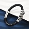 Braided Microfiber Leather Cord Bracelets, 304 Stainless Steel Lion Bracelets for Women Men, with Bayonet Clasps, Antique Silver & Stainless Steel Color, 9-1/8x1/4 inch(23x0.8~1.25cm)