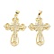 Brass Micro Pave Cubic Zirconia Pendant, Long-Lasting Plated, Lead Free & Cadmium Free, Cross, Real 18K Gold Plated, 37x25x2.5mm, Hole: 3.5x5mm