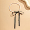 Bowknot Satin Cord Plastic Imitation Pearl Round Beaded Choker Necklaces for Women, Black, 14.96 inch(38cm)