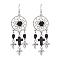 Woven Web/Net with Cross & Skull Synthetic Turquoise Dangle Earrings, Halloween Alloy & Brass Earrings for Women, Black, 88x29mm