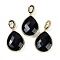 Natural Obsidian Faceted Teardrop Pendants, Rack Plating Brass Micro Pave Clear Cubic Zirconia Charms, Golden, 27x20x6.5mm, Hole: 6.5x4.5mm
