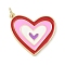 Brass Enamel Pendants, with Jump Ring, Heart Charm, Real 18K Gold Plated, Red, 20.5x23x2mm, Hole: 3.5mm