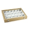 18 Grids Imitation Leather Jewelry Boxs, Rectangle Desktop Organizer Case with Glass Cover, for Rings, Earrings, Necklaces, White, 35.3x24.3x4.5cm, 70x50mm inner diameter