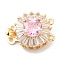 Brass Micro Pave Clear Cubic Zirconia Box Clasps, 2-Strand, 4-Hole, with Pink Glass Rhinestone, Round, 14.5x17x9mm, Hole: 1.2mm