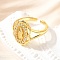 Brass Micro Pave Cubic Zirconia Cuff Rings for Women, Flower & Virgin Mary, Rack Plating, Long-Lasting Plated, Lead Free & Cadmium Free, Real 18K Gold Plated, 15.5mm