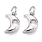 Brass Micro Pave Cubic Zirconia Charms, Cadmium Free & Nickel Free & Lead Free, Jump Ring, Moon, Platinum, 12.5x8x3.5mm, Hole: 3mm