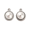 304 Stainless Steel Charms, with ABS Beads, Imitation Pearl, Flat Round Charms, Stainless Steel Color, 13x10x5mm, Hole: 1.6mm