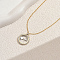 Stainless Steel Pave Cubic Zirconia Pendant Necklace for Women, Round with Heart, Golden, Round: 19mm, 16.14 inch(41cm)+50mm extender