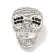 Brass Micro Pave Black Cubic Zirconia Beads, Cadmium Free & Nickel Free & Lead Free, Skull, Platinum, 14x10.5x8mm, Hole: 1.8mm
