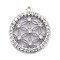 Brass Micro Pave Clear Cubic Zirconia Pendants, Long-Lasting Plated, Lead Free & Cadmium Free, Flat Round with Flower, Platinum, 20x18x2mm, Hole: 1.4mm