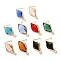 Brass Stud Earring Findings, with Glass and 304 Stainless Steel Pins & Horizontal Loops, Cadmium Free & Nickel Free & Lead Free, Light Glod, Rhombus, Mixed Color, 18~19x10x4~4.5mm, Hole: 1.8mm, Pin: 0.8mm