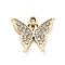 Alloy Rhinestone Pendants, UV Plated, Butterfly, Golden, 16.5x18x2.5mm, Hole: 1.8mm