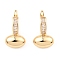 Brass with Cubic Zirconia Hoop Earrings, Egg Shape, Light Gold, 27x15mm
