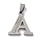 201 Stainless Steel Pendants, with Rhinestone, Letter, Letter A, 25x23x2mm, Hole: 6x3mm
