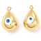 Brass Pendants, with Enamel, Real 18K Gold Plated, Long-Lasting Plated, Cadmium Free & Nickel Free & Lead Free, Teardorp with Evil Eye Charms, White, 26x15.5x15mm, Hole: 2.6mm