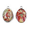 Assembled Peridot and Rose Quartz Pendants, with Brass Findings, Oval, Platinum, 31x20x8mm, Hole: 2mm