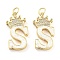 Brass Micro Pave Clear Cubic Zirconia Pendants, Cadmium Free & Lead Free, with Synthetic Opal, Real 18K Gold Plated, with Jump Ring, Letter S, 26.5~33x14~23.5x3.5~4.5mm, Hole: 4.5mm