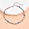 Bohemian Style Brass Enamel Oval Link Anklets, Platinum, Colorful, 8-1/4 inch(210mm)