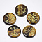 Natural Tiger Eye Cabochons, Flat Round with Nordic Pagan Pattern, 25x5.5mm