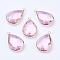 Golden Tone Brass Glass Teardrop Pendants, Faceted, Pearl Pink, 18x10x5mm, Hole: 2mm