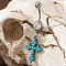 Cowboy Theme 304 Stainless Steel Pave Synthetic Turquoise Curved Barbell Dangle Belly Rings, Antique Silver, Cross, 47x15mm