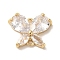 Brass Pave Clear Cubic Zirconia Connector Charms, Butterfly Links, Long-Lasting Plated, Cadmium Free & Nickel Free & Lead Free, Real 14K Gold Plated, 11x13.5x3mm, Hole: 1.4mm