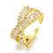 Rack Plating Brass Micro Pave Cubic Zirconia Open Cuff Rings, Criss Cross Rings for Women, Long-Lasting Plated, Cadmium Free & Lead Free, Real 18K Gold Plated, 11mm