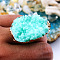 Oval Alloy with Resin Adjustable Finger Rings, Golden, Cyan, Inner Diameter: Adjustable